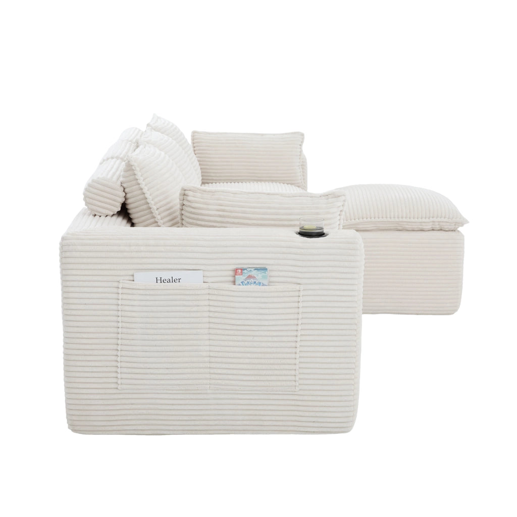 Divano 3 Posti con Poggiapiedi e Cuscini ¨C MINIMAL ¨C Beige, Velluto a Coste