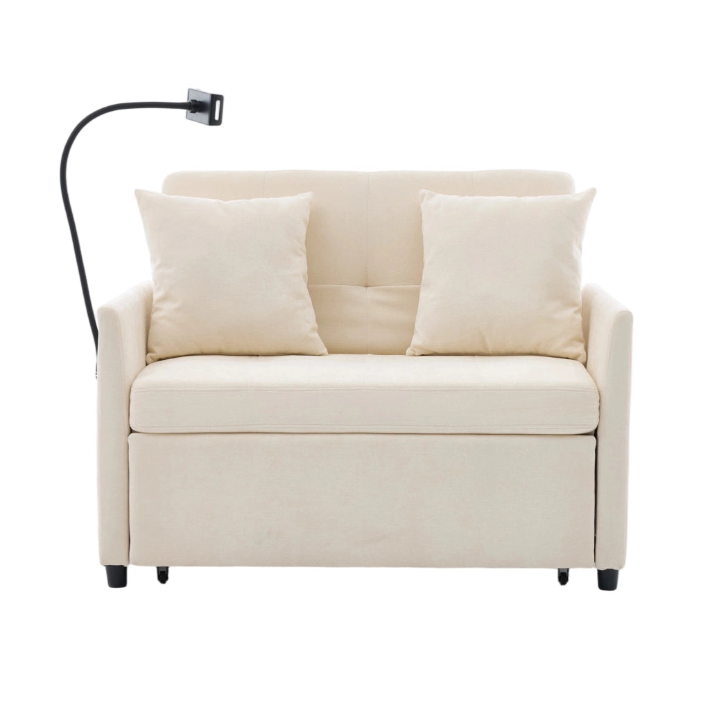 Poltrona imbottita moderna beige con porta USB e supporto tablet; 109x72x83;5 cm