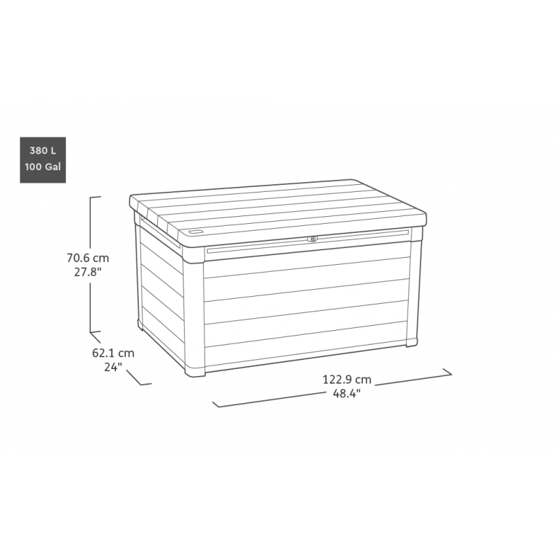 Baule da Giardino con Seduta Keter Deco 100G Walnut 380L - Effetto Legno 122,9x62,1x70,6 - Keter