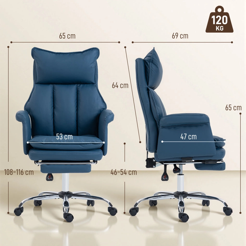 Sedia da ufficio con schienale reclinabile e rotelle ¨C Minimal ¨C blu, similpelle