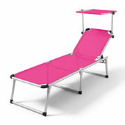 Lettino Pieghevole Prendisole Con Tettuccio Parasole Schienale Reclinabile Regolabile in 6 Posizioni Sedia Sdraio Per Spiaggia Mare Giardino Piscina 187 x 59 x 29 Cm Rosa