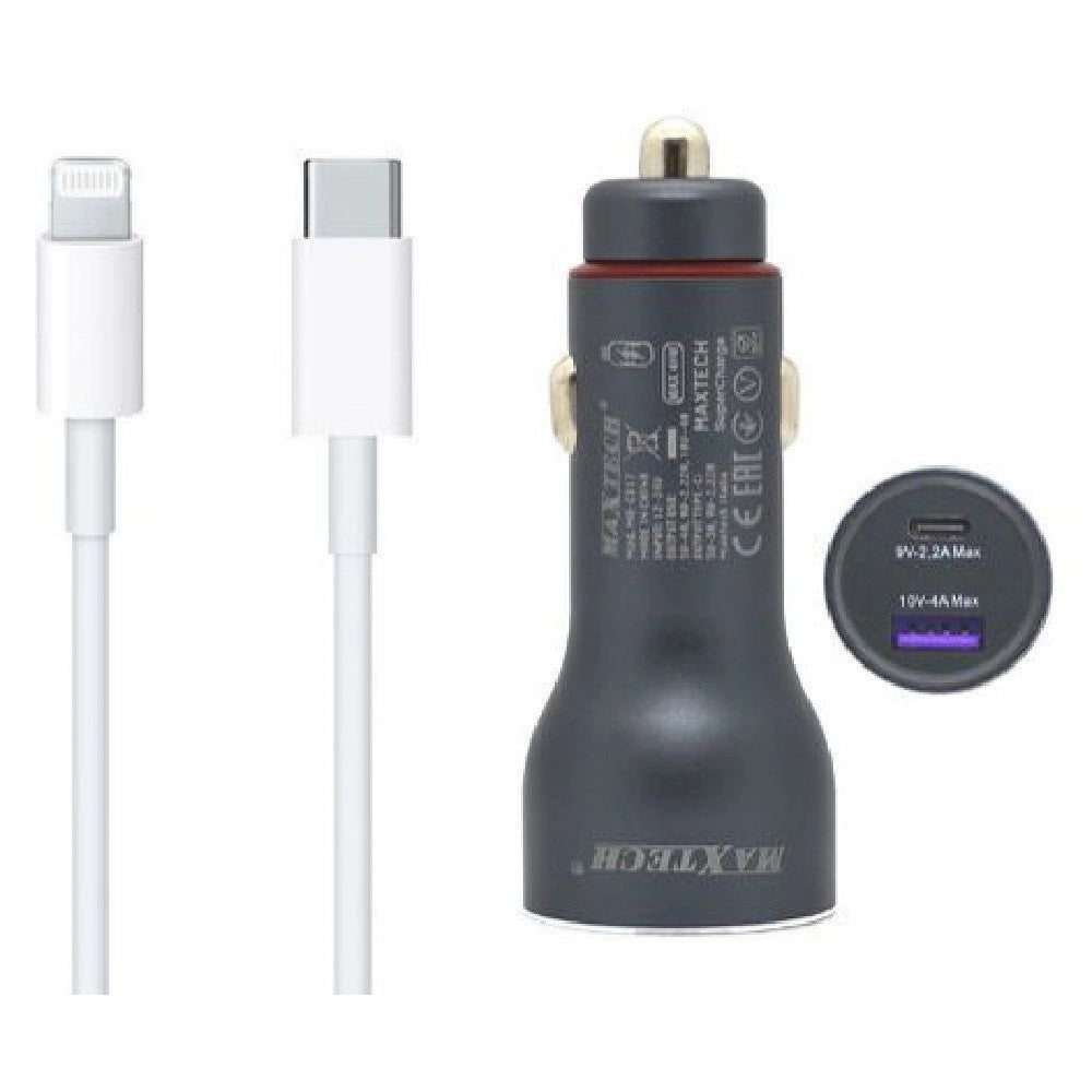 Trade Shop - Kit Caricabatterie Auto Usb/type-c Superchange Cavo Lightning Usb-c 1 Mt Ma-ip04 -