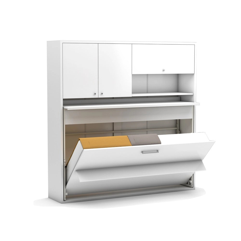 Letto a scomparsa salvaspazio singolo con scrivania estraibile Nitro bianco 207x35x208H