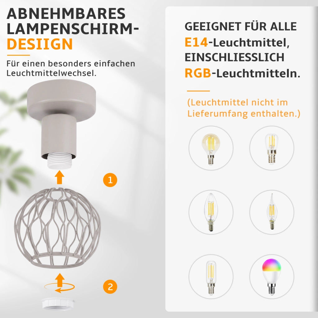 ZMH Faretto da soffitto 1 Luce Grigio E14 Metall Orientabile 350¡ã per Corridoio Cucina Camera Senza Lampadina