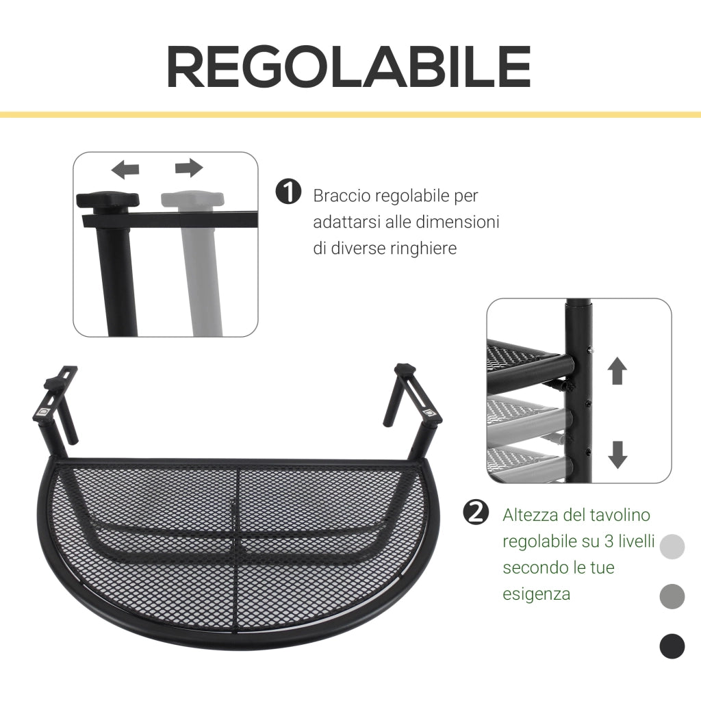 Easycomfort Tavolino da Ringhiera Pieghevole con 3 Altezze Regolabili in Metallo, 60x45x50cm, Nero