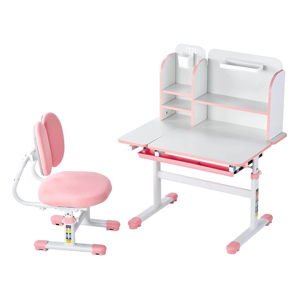 Scrivania Sedia Studio Bambini Libreria Cassetto Inclinabile 0-40 Gradi Altezza Regolabile Rosa