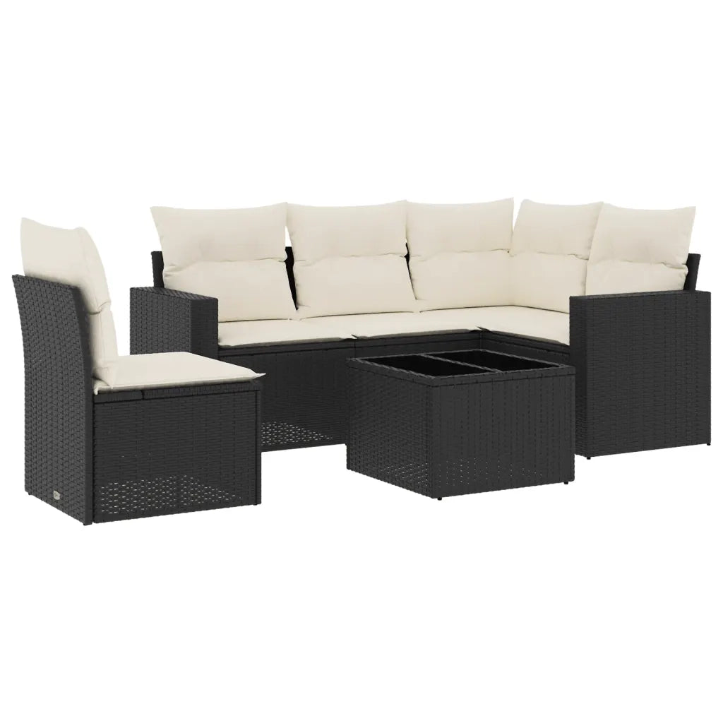 Set Divano da Giardino 6 pz con Cuscini Nero in Polyrattan
