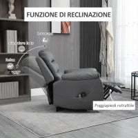 Poltrona Alzapersona Reclinabile fino a 135° con 8 Punti Massaggianti, Telecomando e Poggiapiedi, 91x86x101 cm