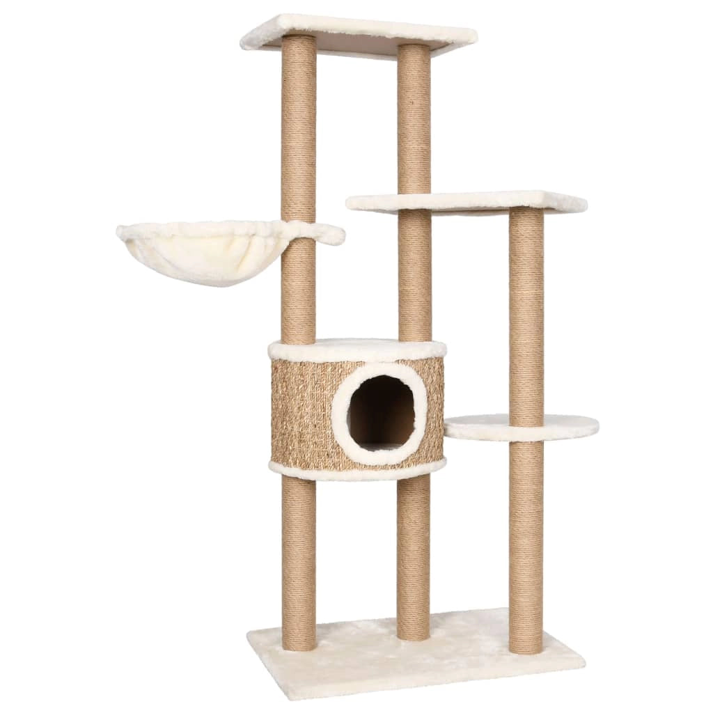 Tiragraffi per gatti torre per arrampicata giocattolo piattaforma per arrampicata con tiragraffi 126 cm erba marina Beige 02_0022446