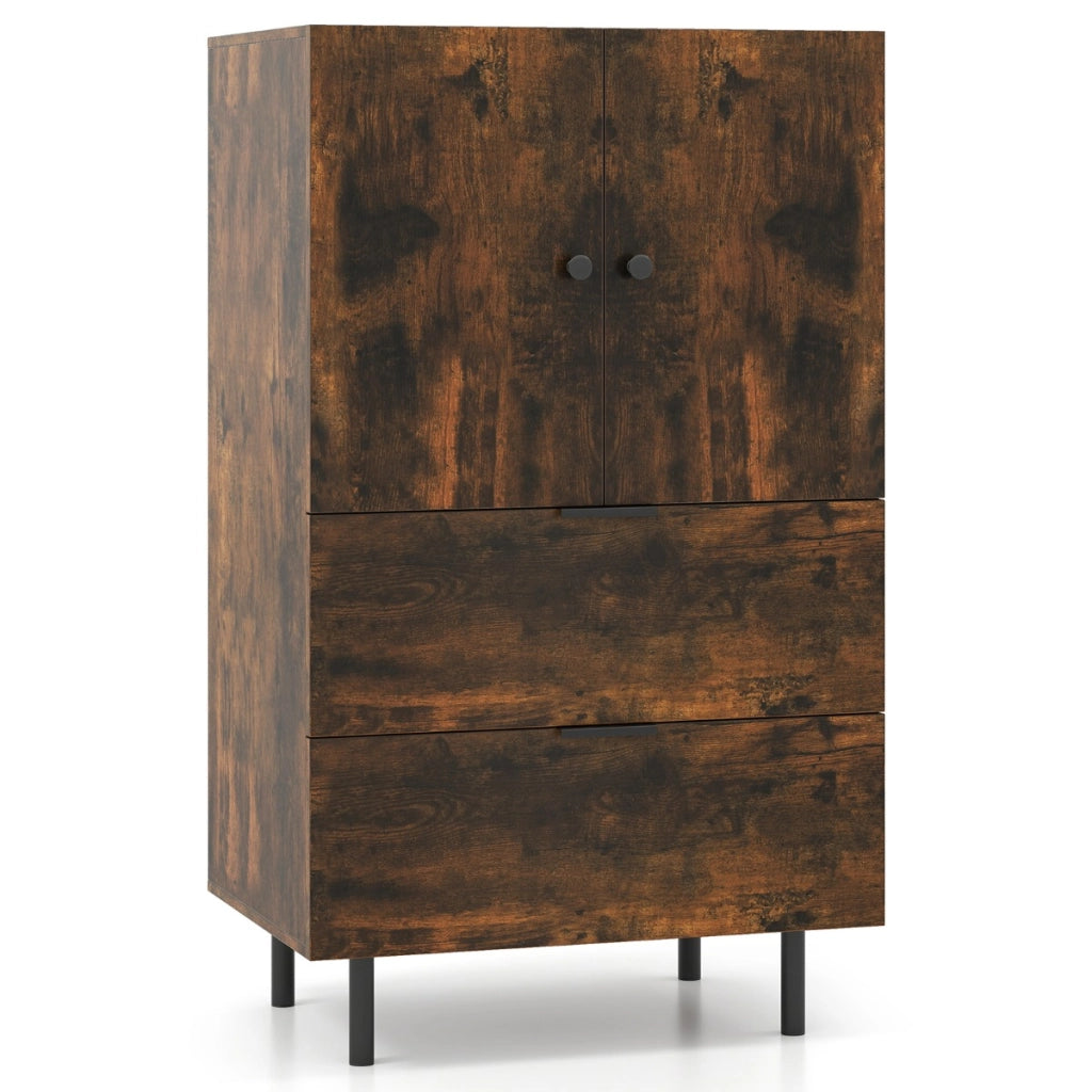 Credenza buffet-Armadio da cucina con cassetti e mobile contenitore, Stazione bar da pavimento con gambe in metallo Marrone