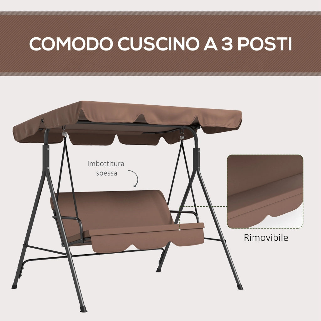 Dondolo da Giardino 3 Posti con Tettuccio e Cuscini ¨C zephmum ¨C Marrone e Nero 172x110x153 cm