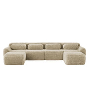 Divano Modulare ad Angolo con Configurazione Libera e Pouf; in Peluche; Cachi Chiaro