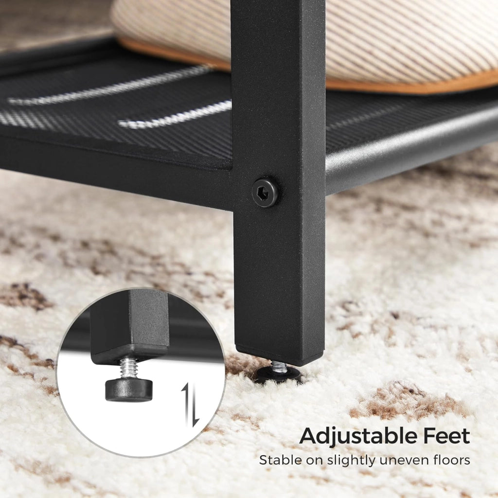 VASAGLE Panca Scarpe, 80 x 30 x 44,5 cm, scarpiera a 2 livelli in rete, portaoggetti Scarpe, per ingresso, metallo, stile industriale, marrone rustico e nero LBS74X