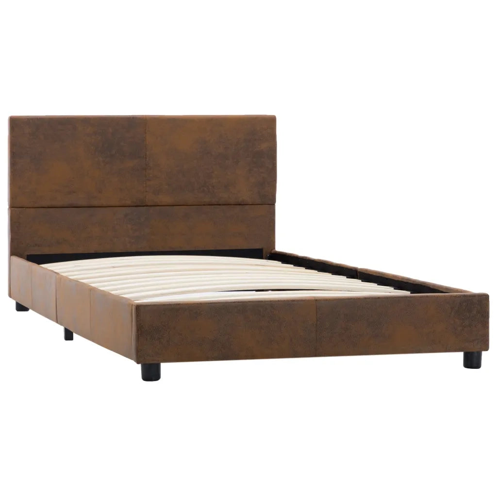 Letto singolo | Letto per adulti | Giroletto Marrone in Similpelle Scamosciata 90x200 cm