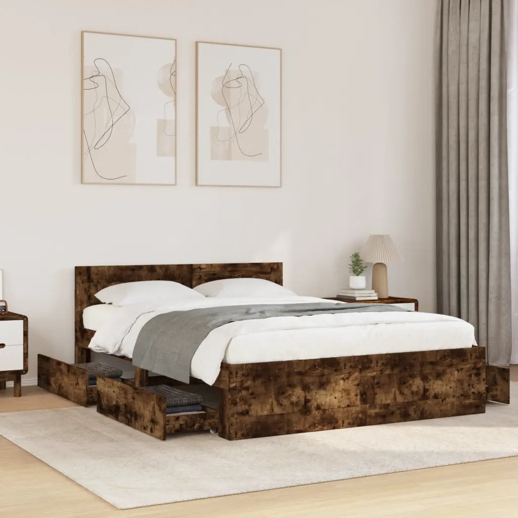 Giroletto con Testiera Rovere Fumo 120x190 cm Legno Multistrato