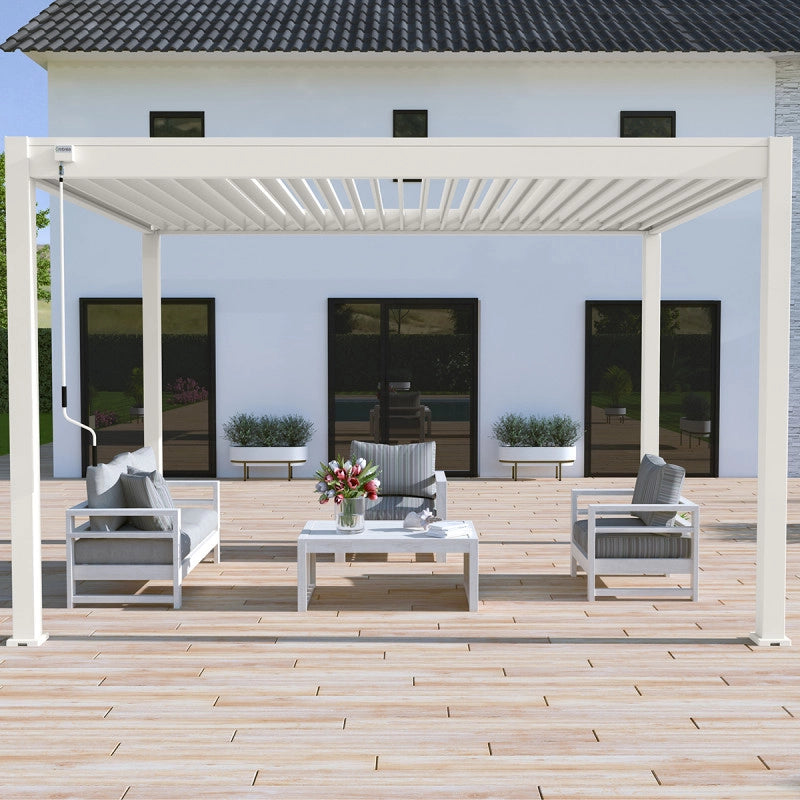 Pergola bioclimatica Ombréa autoportante VS 3x4M Bianco + 1 tenda 4M bianca