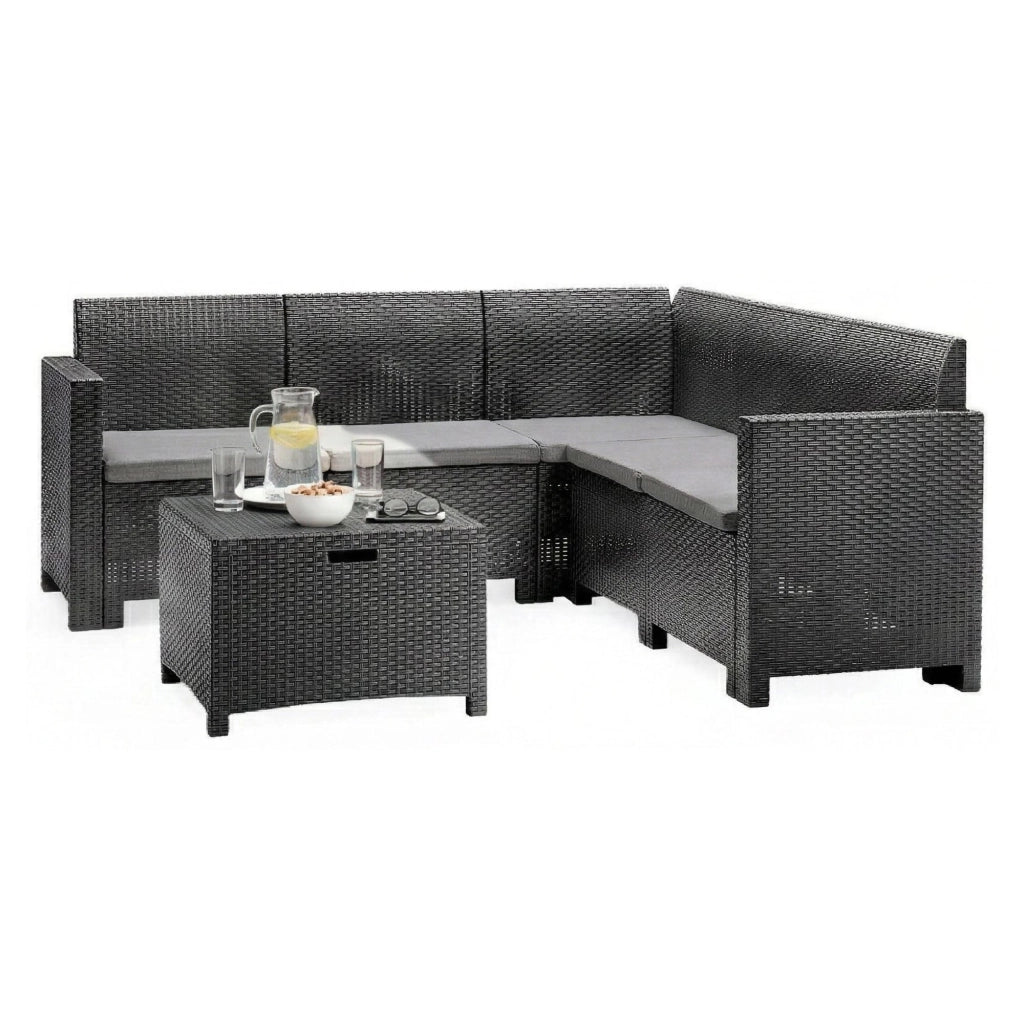 Salottino da esterno Somnus, Set da giardino con cuscini, Salottino  effetto rattan, 100% Made in Italy, Antracite