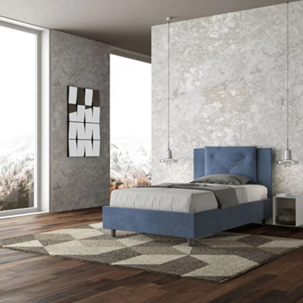 Letto una piazza e mezza con rete imbottito 120x200 microfibra blu Appia