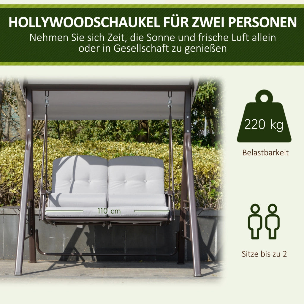 Divano a dondolo 2 posti con cuscini e tavolino ¨C zephmum ¨C Grigio Polyester 162x118x173 cm