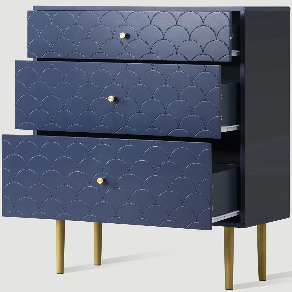 Table basse commode 3 cassetti per camera da letto - Xylo - Blu navy