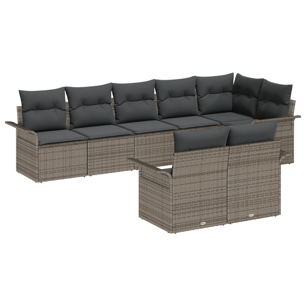 Set divani giardino  in 8 pezzi con cuscini grigi in polyrattan