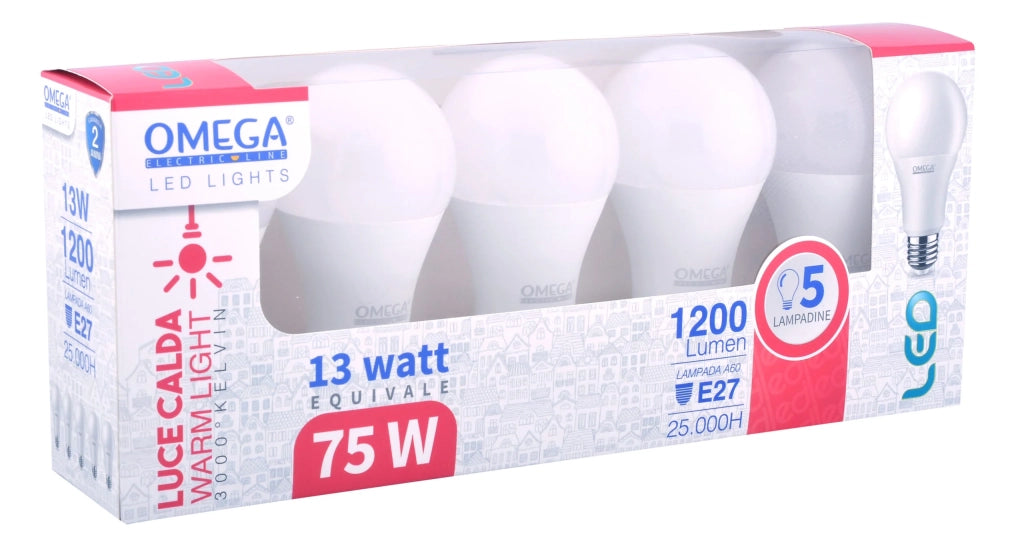 SET 5 PEZZI LAMPADINE GOCCIA A60 LUCE CALDA: 13W – 3000K – E27 - A+