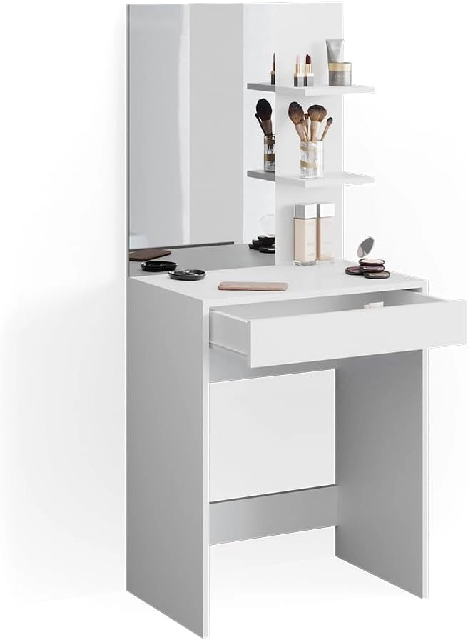 Tavolo da toeletta Isabelle, Bianco, 60 cm, Salvaspazio e funzionale allo stesso tempo
