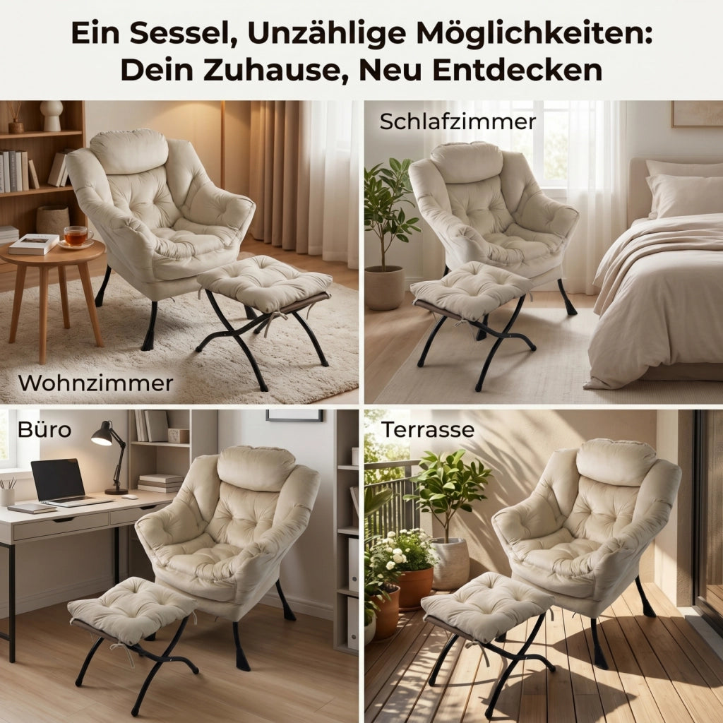 SEDIA Relax con Poggiapiedi Set da 2 pezzi Beige Tessuto e Metallo