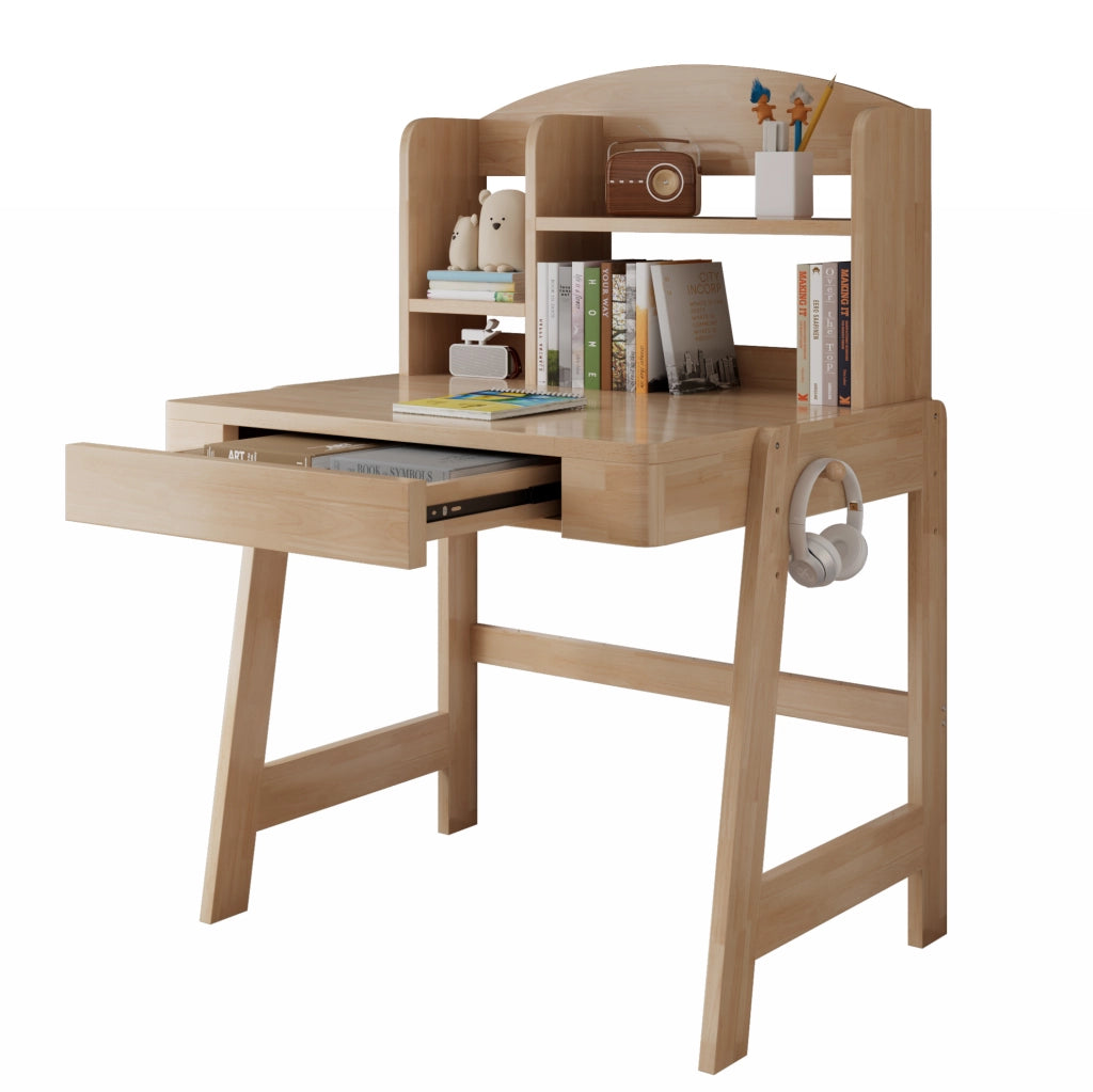 Scrivania per bambini 60x88.2x118 cm regolabile in altezza con cassetto e vano contenitore in legno naturale