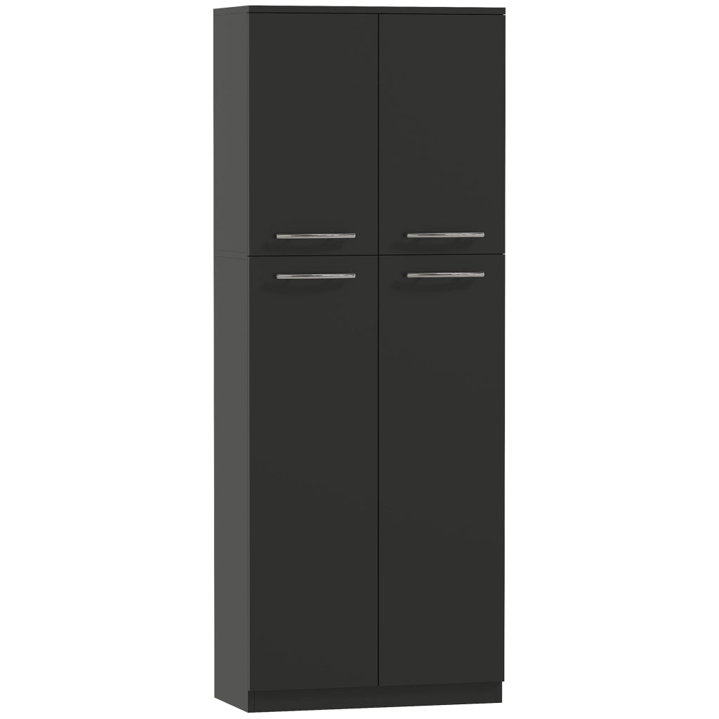 Mobile Contenitore Minimal con 2 Armadietti e Mensole Regolabili, in Legno Nero, 59x31x155 cm