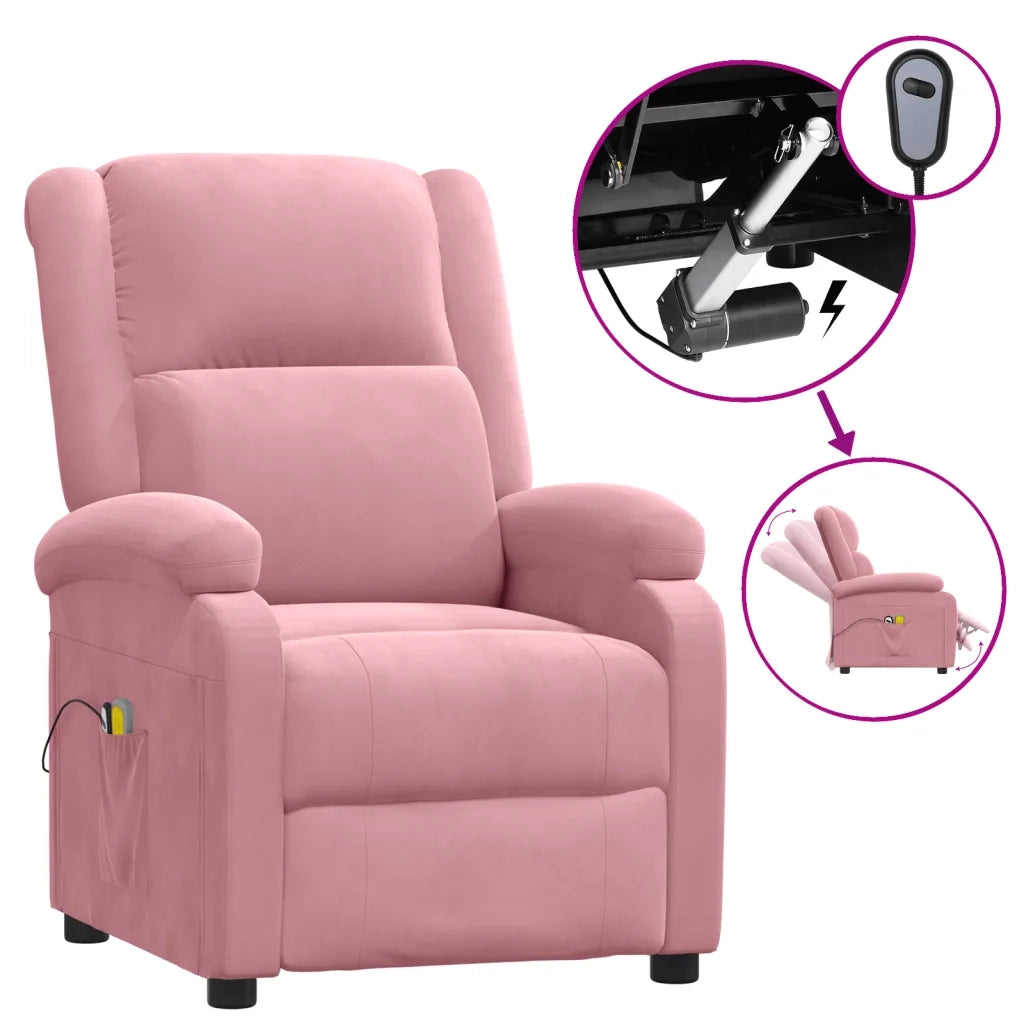 Poltrona Elettrica Massaggiante Reclinabile Rosa in Velluto