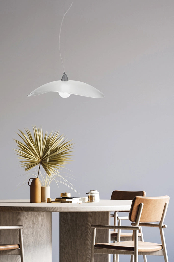 Lampada a Sospensione MELVIN 64cm in Vetro Serigrafato e Metallo Cromato, Attacco E27, IP20, Design Elegante per Interni - Rossini Group