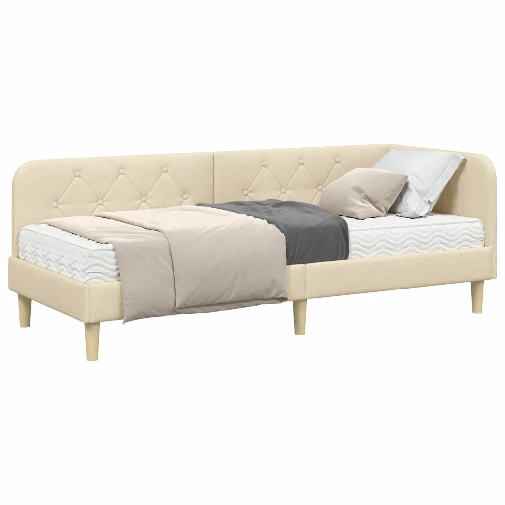 Cornice del letto ad angolo Crema 80 x 200 cm Tessuto