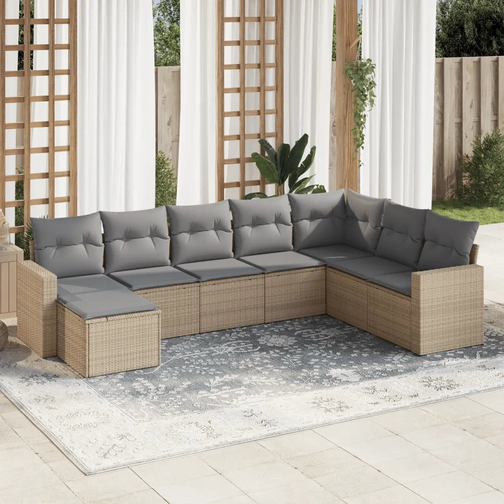 Set Divano da Giardino 8 pz con Cuscini Beige in Polyrattan 3251696