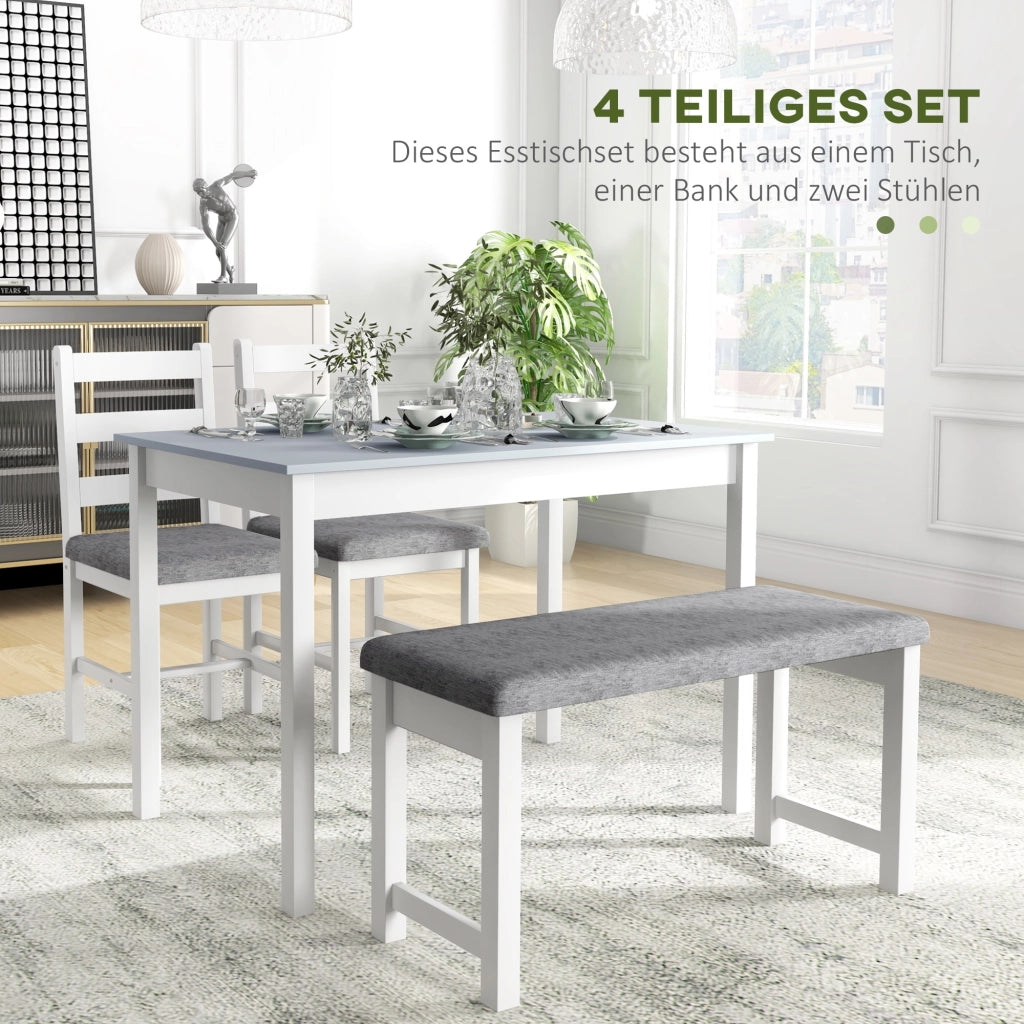 Set tavolo da pranzo per 4 persone con 2 sedie e panca, in tessuto effetto lino, per cucina e soggiorno, grigio