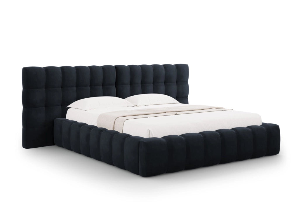 Cosmopolitan Design - Letto a cassettone con testiera doppia "Bali" 200x200cm in velluto blu scuro 