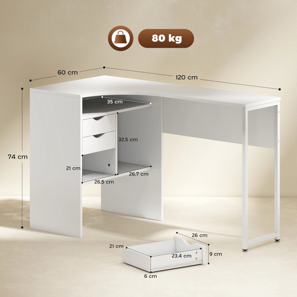 Scrivania Angolare ¨C Zephmum ¨C Bianco, Legno, 120x60x74