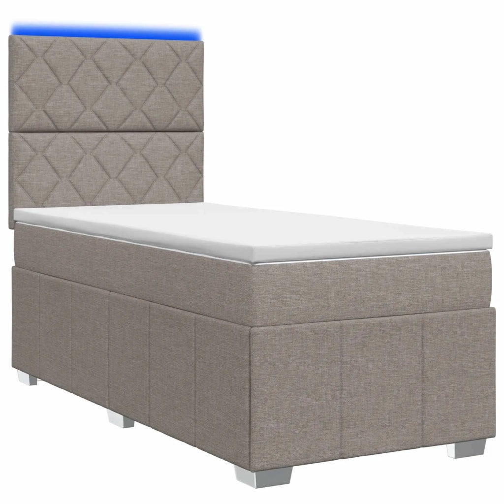 Letto Box Spring LED con Materasso Tortora 90 x 200 cm Tessuto 3455525