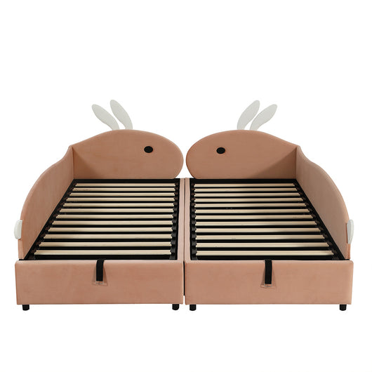 Letto a Castello Bambino con Testiera Coniglio 90x200cm - Xylo - Velluto Rosa e Bianco