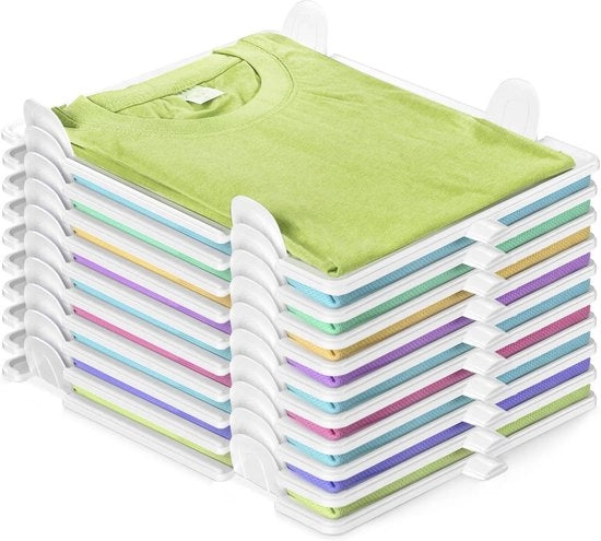 Organizzatore per magliette 10 pezzi – Scatole per magliette da accumulare – Sistema di stoccaggio spazievendente per adulti e bambini