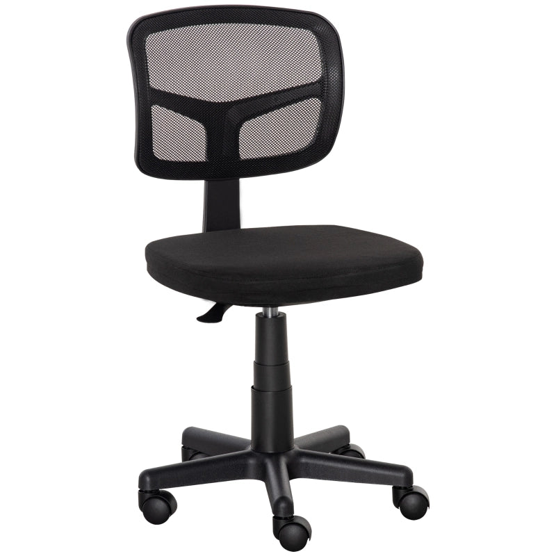 Sedia da ufficio ergonomica girevole con altezza regolabile senza braccioli e rotelle per scrivania in tessuto nero