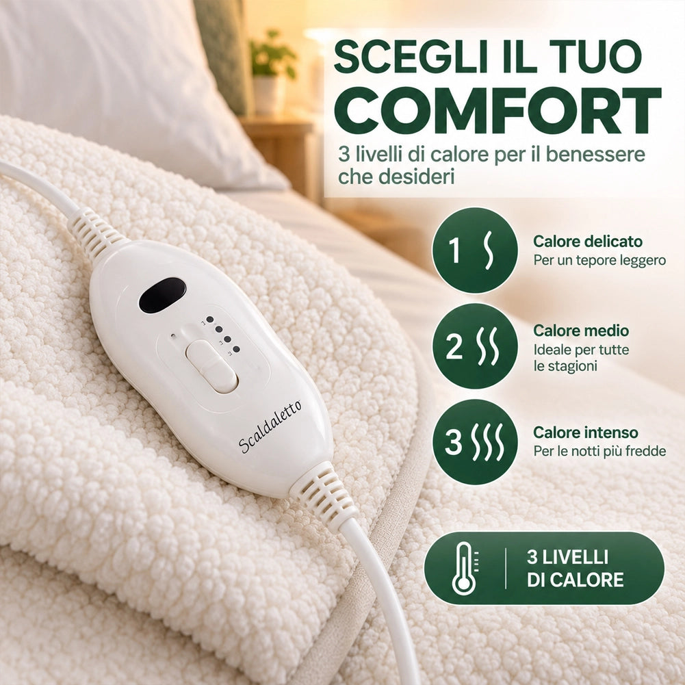 Scaldaletto Singolo Elettrico Lana Sintetica Bianca 150x80cm con Telecomando