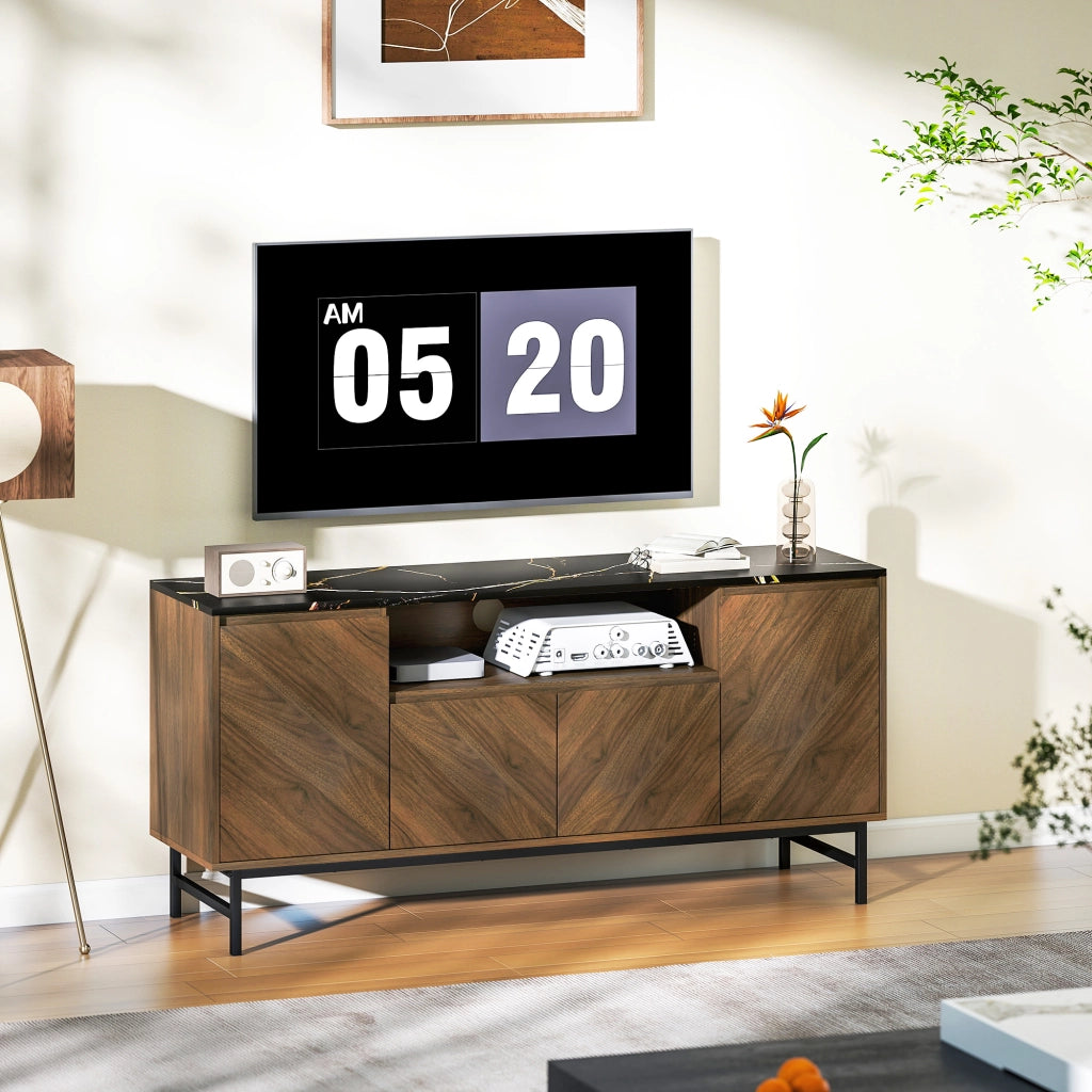 Mobile TV per 65 pollici in legno con scomparto aperto e passacavi, effetto noce ¨C zephmum ¨C 140x39x66 cm