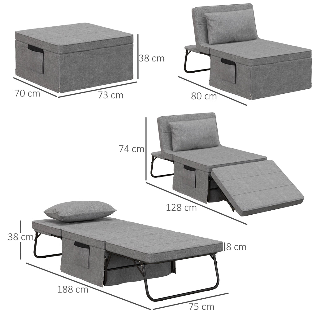 Letto pieghevole 4 in 1 grigio con schienale regolabile