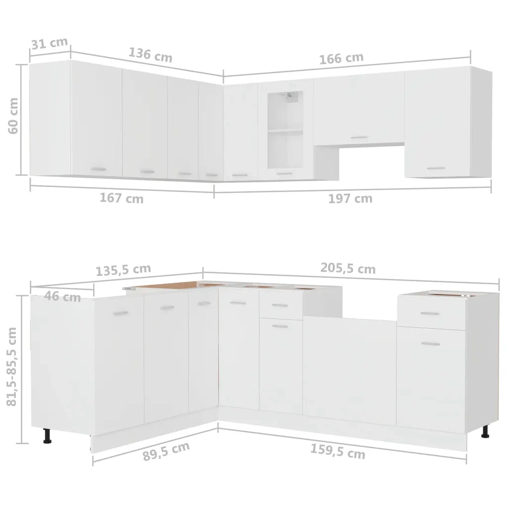 Set Armadi da Cucina 11 pz Lyon Bianco in Truciolato 3067665