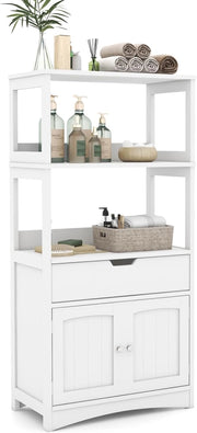 Mobile portaoggetti con ripiano a 3 livelli, armadio alto in legno, dispositivo antiribaltamento, cassetto e armadio a 2 ante, moderno, 60 x 32,5 x 122 cm (bianco)
