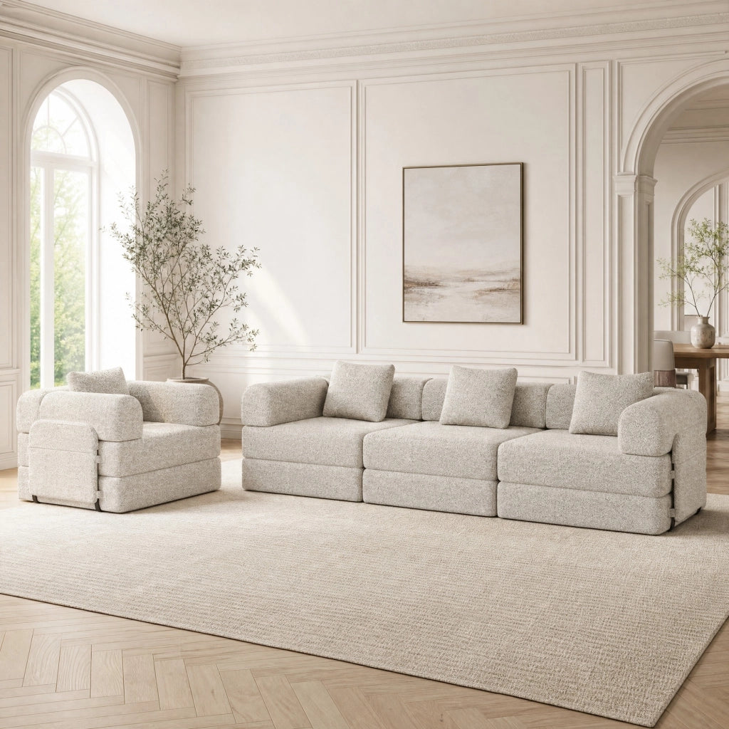 DIVANO LETTO 2 in 1 con vano portaoggetti nel bracciolo, chenille, khaki