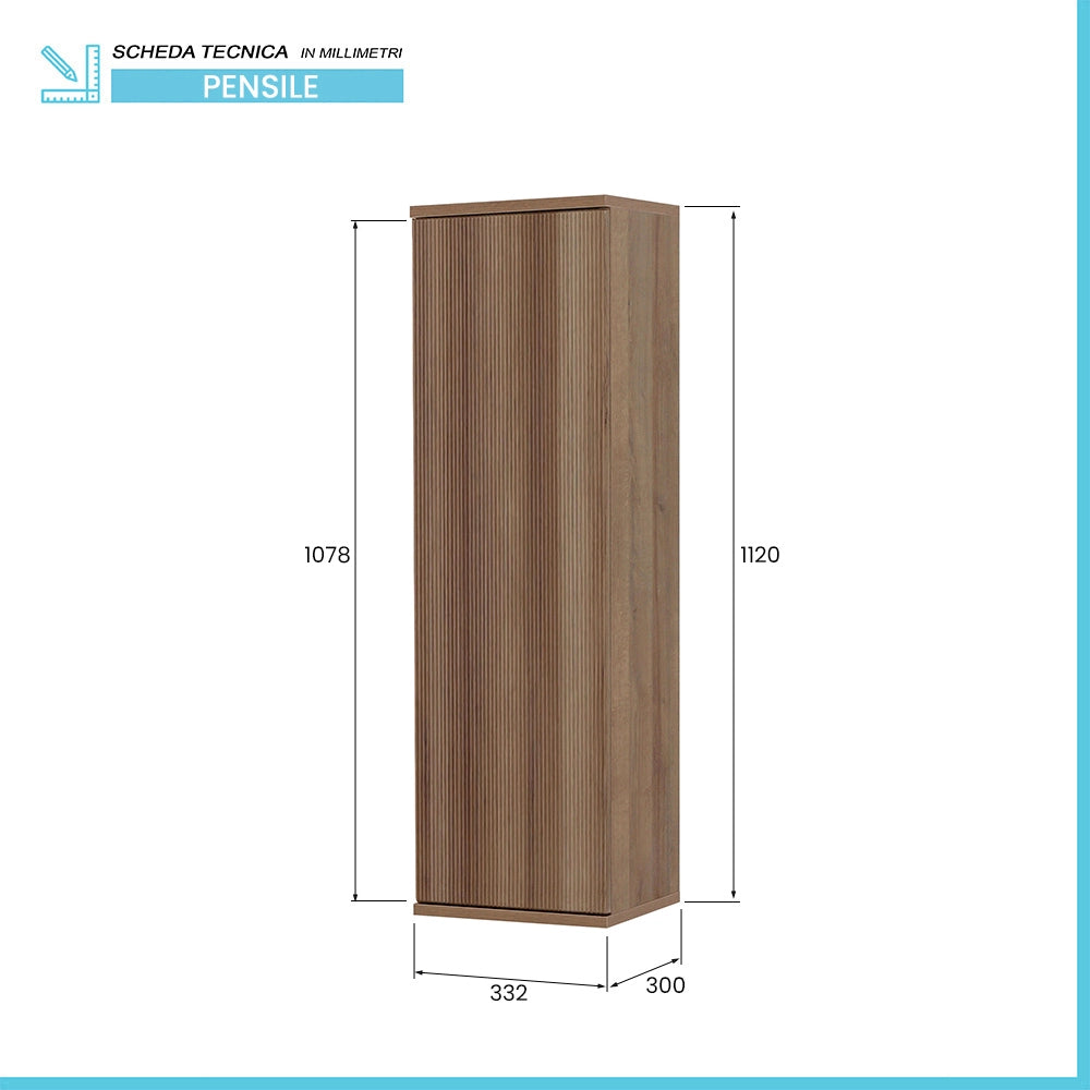 Colonna bagno sospesa 33 cm rovere cannettato con ripiani Wise