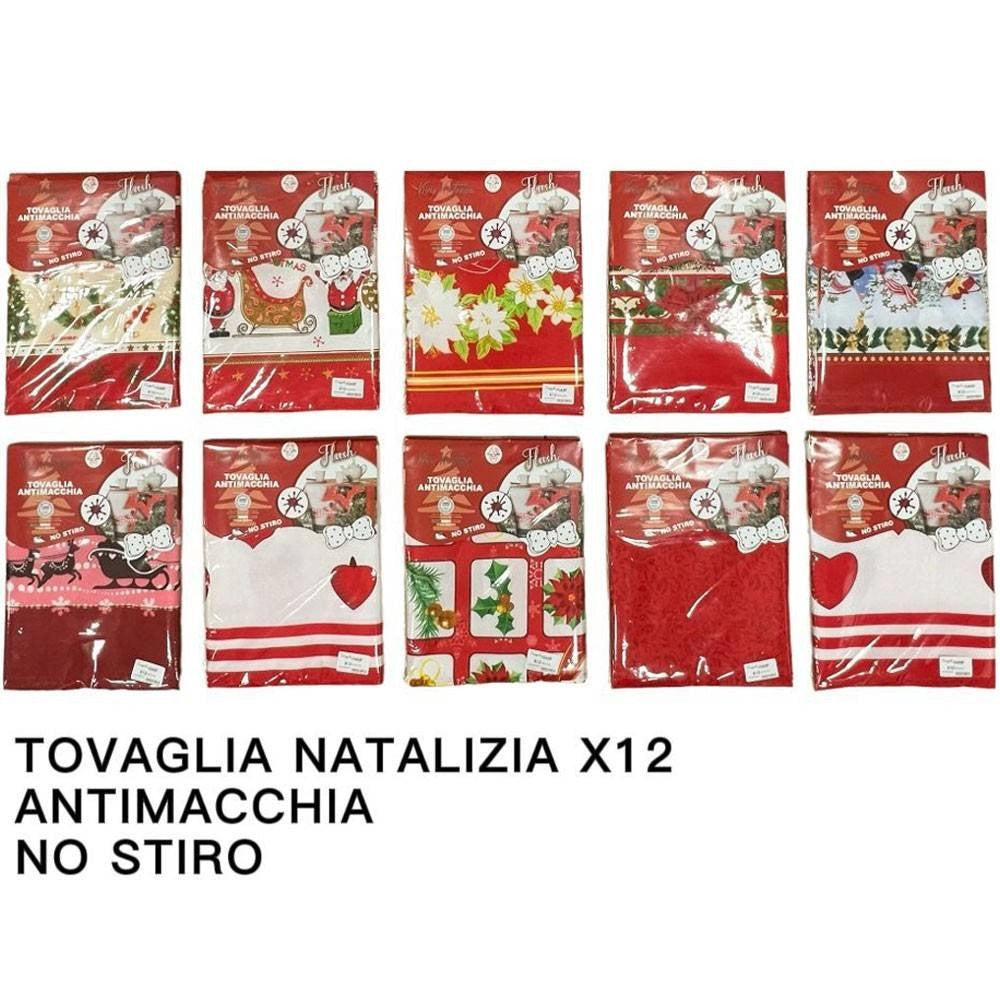 Trade Shop - Tovaglia Natalizia Antimacchia No Stiro Impermeabile Varie Fantasie 12 Posti -