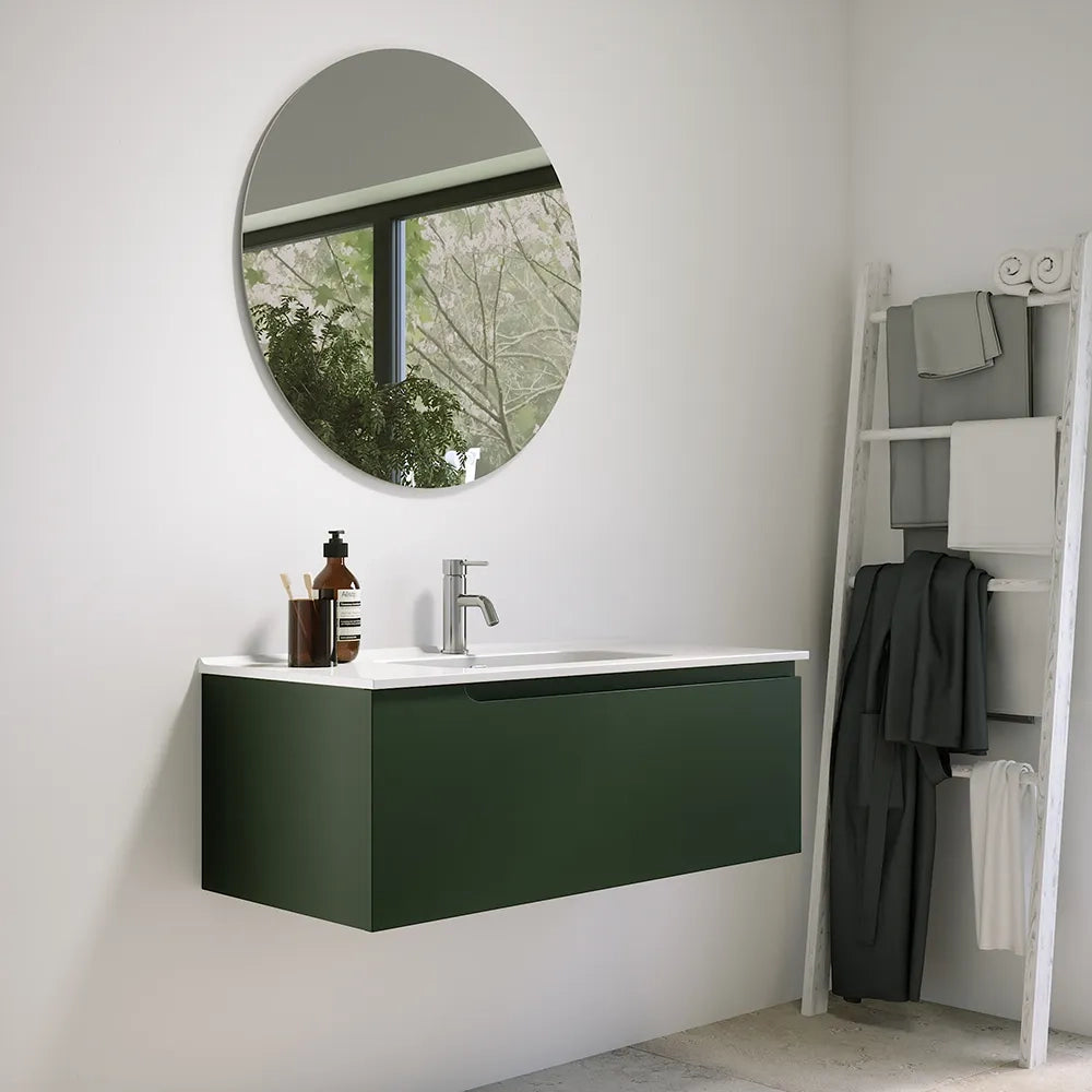 Mobile bagno sospeso 60 cm un cassetto verde foresta opaco con lavabo | Ardenne